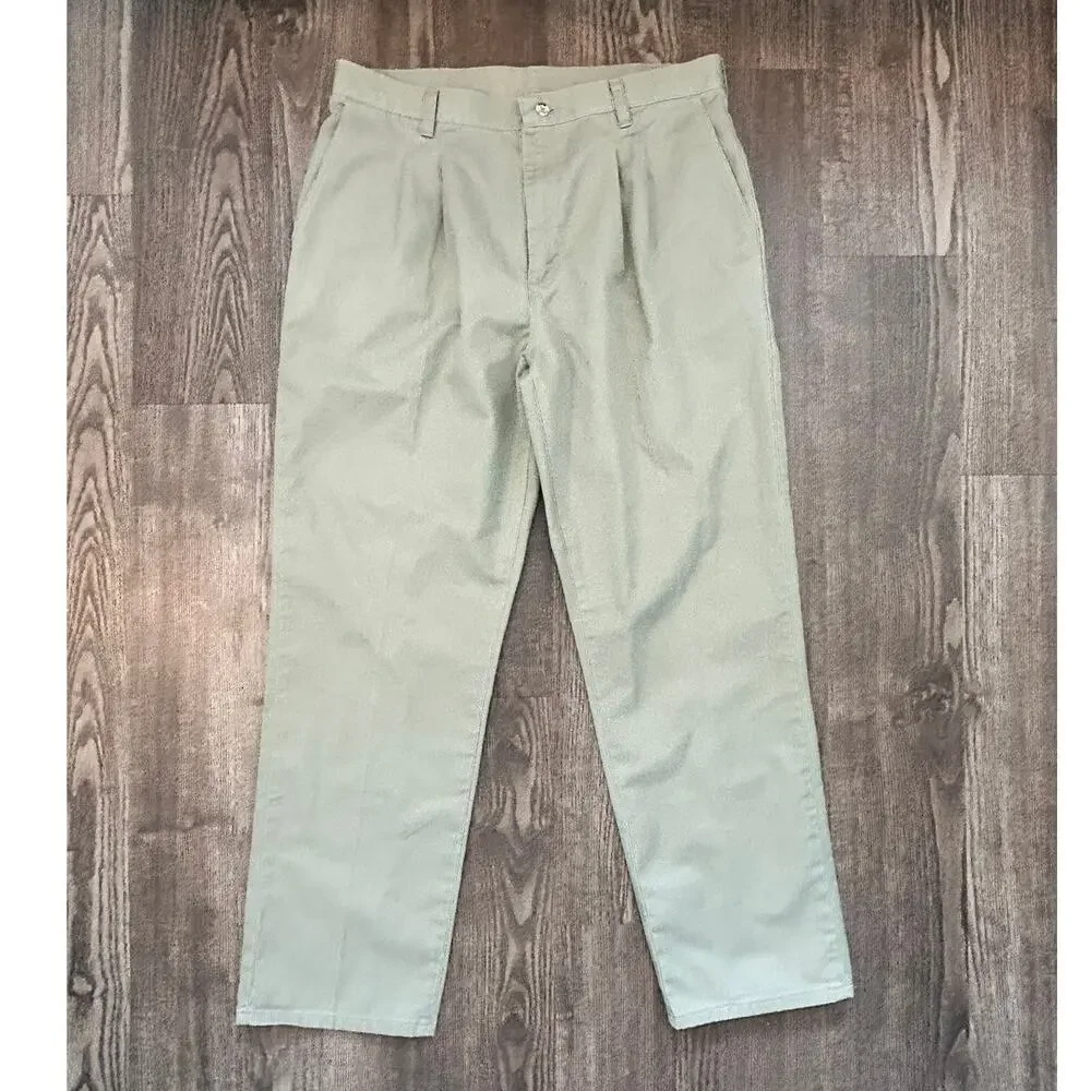 Vintage Timber Creek Wrangler Pleated Chino Pants Mens 34x30 Sage Khaki